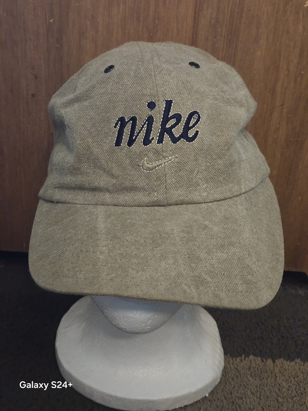 VTG Nike Tan Khaki Strapback Hat Cap Cotton Canvas S6-12-03-PHI COTTON MADE USA